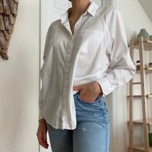 White Button-Down Cotton Blouse oversized